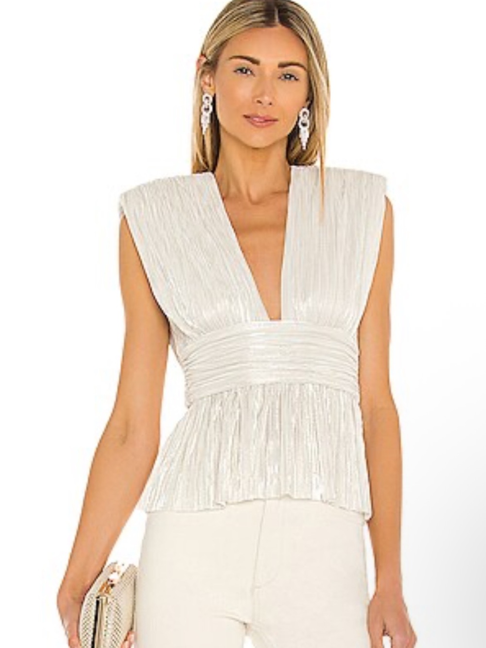Sabina Musayev Shelby top Ivory Plisse V-Neck Peplum Tank size Large